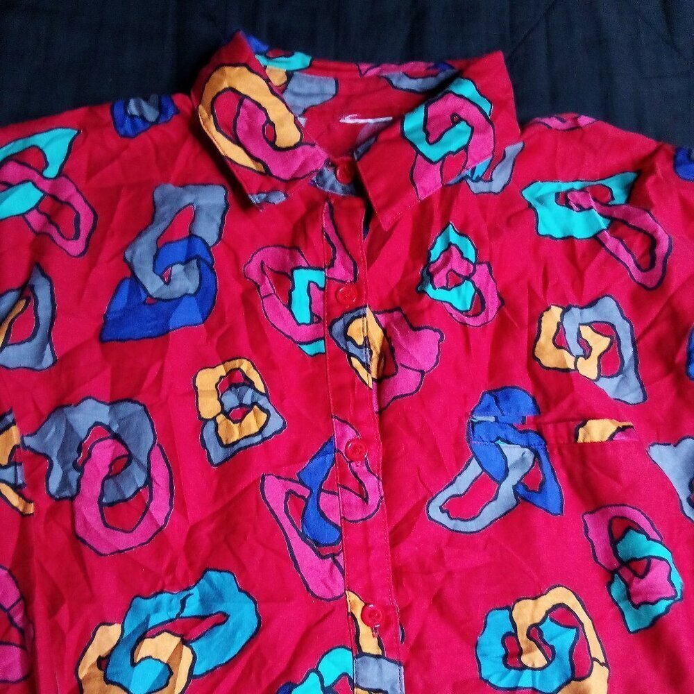Vintage 90s Abstract Geometric Button Shirt Long Sleeve